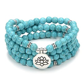 oasymala Chanting Mala Prayer Beads 108 Small Lotus Flower Meditation Necklace Bracelet, Stone, Turquoise, turquoise