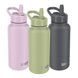SHO Stainless Steel Guzzler Water Bottle with Straw Lid - Leakproof, Dishwasher Safe, BPA Free, No Sweat, Vacuum Insulated Double Walled Metal Flask, 950ml & 1900ml - 24 Hours Cold (Sage, 950ml)