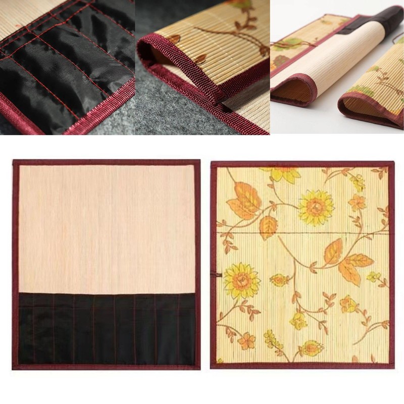 geneX Brush Scrolling, Calligraphy Pencil Case, Bamboo Flower Pattern, Pocket,