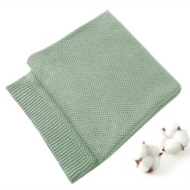 TREELY 100% Cotton Knitted Throw Blanket for Couch Chair Bed Home Decorative, Soft & Cozy Knit Throw Blanket(50"x60", Dark Sage Green)