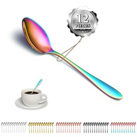 Kyraton Rainbow Teaspoons 12 Pieces 14 cm Stainless Steel Colourful Titanium Coating Coffee Spoon, Dessert Spoon, Ice Cream Spoon, Spoon Cutlery