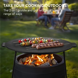 Navaris Cast Iron Griddle with Removable Legs - 34cm, Pre-Seasoned, Suitable for Gas Grill and Campfire - 2 in 1 Griddle Pan and BBQ Grill, Perfect for Outdoor Cooking and Camping