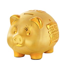 RYOHIN Lab Pig Piggy Bank Gold Interior Good Luck Up Lucky Item Feng Shui Bank Coin Money Cash Money Box Case Gold Medium