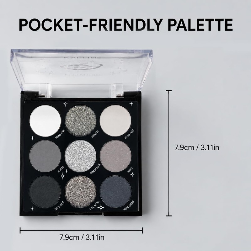 Smoky Grey Eyeshadow Palette Silver Glitter Cool-Toned Eye Makeup