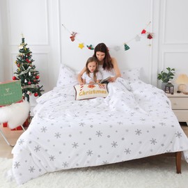 COTTEBED Twin Size Snowflake Comforter Set, Soft Cozy Polycotton Down Comforters for Twin XL Bedding Kid Children Boy Girl Teen College Dorm Signal Bed Holiday Home Ornament