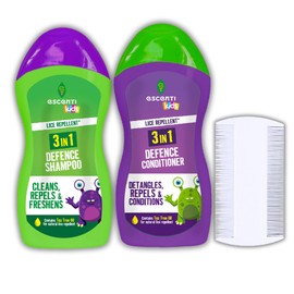 Escenti Kids 3in1 Head Lice Prevention Set - 1 x Head Lice Shampoo for Kids, 1 x Conditioner and 1x Lice Combs - Complete and Effective Nit Treatment for Kids with Natural Tea Tree Oil