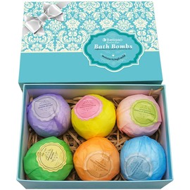 Bath Bombs Gift Set - 6 XXL Bubble Bath Fizzies (4.1 oz Each) with Natural Dead Sea Salt Cocoa and Shea Essential Oils - Best Gift Idea for Birthday, Mom, Woman, Girl, Him, Kids