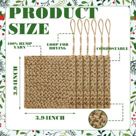 6 Pack Natural Hemp Dish Sponges, 4x4 Biodegradable Scrubber