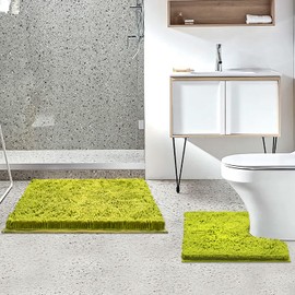 BOANKODU Bathroom Rugs Sets 2 Piece, Ultra Soft Absorbent Bath mat Chenille Bathroom Rug, Antiskid Bath mats Washable Bathroom mat (20x32 inch + 20x20inch U-Shaped) Yellow-Green