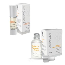 Lovy Care Pack Serum Vitamina C+ Ceramidas + Cafeina + Crema facial Vitamina C+ Acido Hialuronico pH 5.5 Piel Radiante Antifatiga FPS 15 Piel desestresada