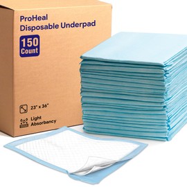 Disposable Incontinence Bed Pads 23" x 36", 150 Pack Case - Light Absorbent Chux Underpads with Fluff Core - Leak Proof Poly Backing, Non-Woven Top Sheet - Overnight Moisture and Odor Lock