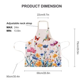 IHFAIO Floral Apron Women, 2 Pack Aprons for Women with Pockets, Waterproof Kitchen Apron with Bird Flower Printing for Cooking Gardening