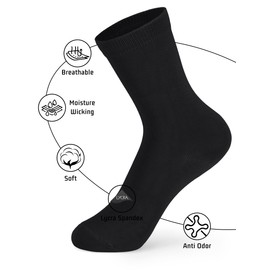 Forony Socks for Girls 6-8 Years Old Kid Anti Odor Cotton Crew Socks Black Boys Youth