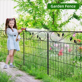 FOREHOGAR Decorative Outdoor Garden Fence 30in(H) X12ft(L) 6 Panels+7 Stakes Leaf Black Metal Garden Fencing for Landscape Lawn Patio, Temporary Animal Barrier Fences for Dogs