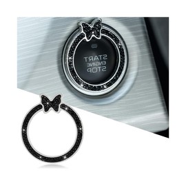 Sandfren Bling Car Engine Start Ring Sticker, Rhinestone Butterfly Vehicle Push Start Button Decal, Diamond Key Ignition Knob Emblem Decoration, Universal Automotive Interior Accessories (Black)