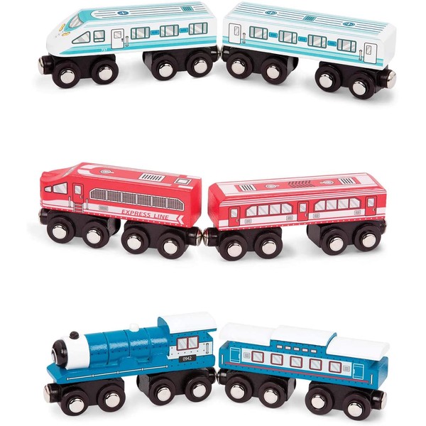 Battat – Wooden Passenger Trains – Classic & Compatible Wooden Toy Train Car Accessories for Kids & Collectors Aged 3 Years Old & Up - Compatible with Thomas Train - (6Pc)