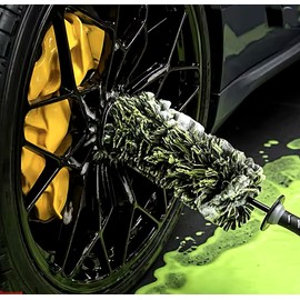 Wheel Barrel Brush for Car Cleaning, 18.5" Soft Bristle Wheel Cleaning Brush with Non-Slip Handle for Rims, Spokes & Hard-to-Reach Areas