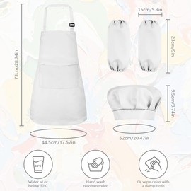 Ainiv Kids Apron and Chef Hat Set, White Adjustable Kids Chef Outfit with 2 Sleeves, Kids Aprons for Cooking with 2Pockets, Artist Toddler Apron for Kids, Children's Aprons for Baking Cooking Painting