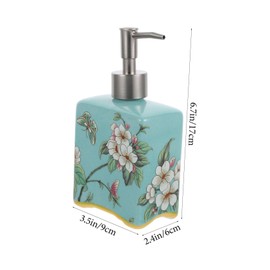 IWOWHERO Press Type Shampoo Dispenser Refillable Ceramic Lotion Bottle with Flower Print for Hand Soap Shower Gel Lotion for Home Hotel Use