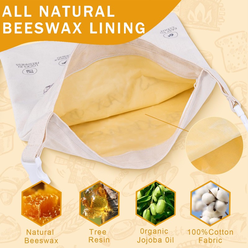 2-Pack Reusable Beeswax Bread Bags for Sourdough & Homemade Bread，Cotton