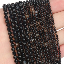 Song Xi 120pcs 3mm Natural Black Striped Agate Gemstone Beads Faceted Round Loose Stone Beads for Jewelry Making