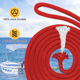 AOLEBA Boat Dock Lines 3/8'' x 15' Double Braided Nylon Boat Rope, 4 Pack Red