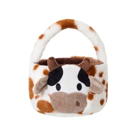PEXIOAN Plush Cow Easter Basket, 10 Inch Western Cow Portable Tote Bag Gift Storage Decorative Gift