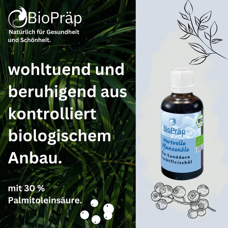 BioPräp Organic Sea Buckthorn Pulp Oil 50 ml Vegan and