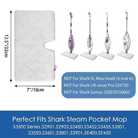 S3501 S3601 Steam Mop Replacement Pads Compatible with Shark Steam Pocket Mop, Vacmop Replacement Pads for Shark Steamer Pads S3500 Series S3501 S3601 S3550 S3601D S3901 S3801 S3801CO, White