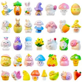 36 Pcs Easter Mini Resin Figures Bulk Small Little Tiny Bunny Figurines Chick Rabbit Animals Miniatures to Hide for Dollhouse Micro Garden Landscape Decoration Egg Fillers Party Favors