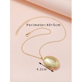 Fuqimanman2020 Vintage Engraved Flower Locket Picture Pendant Necklace Oval Heart Locket Hold Photo Picture Pendant Necklace Memory Jewelry-Oval Gold