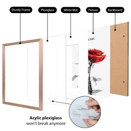 KINLINK 8x10 Picture Frame Rose Gold Set of 4, Wooden Photo Frames Matted 5x7 with Plexiglass for 5x7 with Mat or 8x10 without Mat for Table and Wall Display