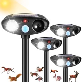 4Pack Ultrasonic Raccoon Repellent Outdoor Solar Animal Repellent with Motion Sensor&Strobe Light Cat Deterrent Outdoor Deer Repellent Device to Scare Skunk Squirrel Rabbit Repellent for Yard
