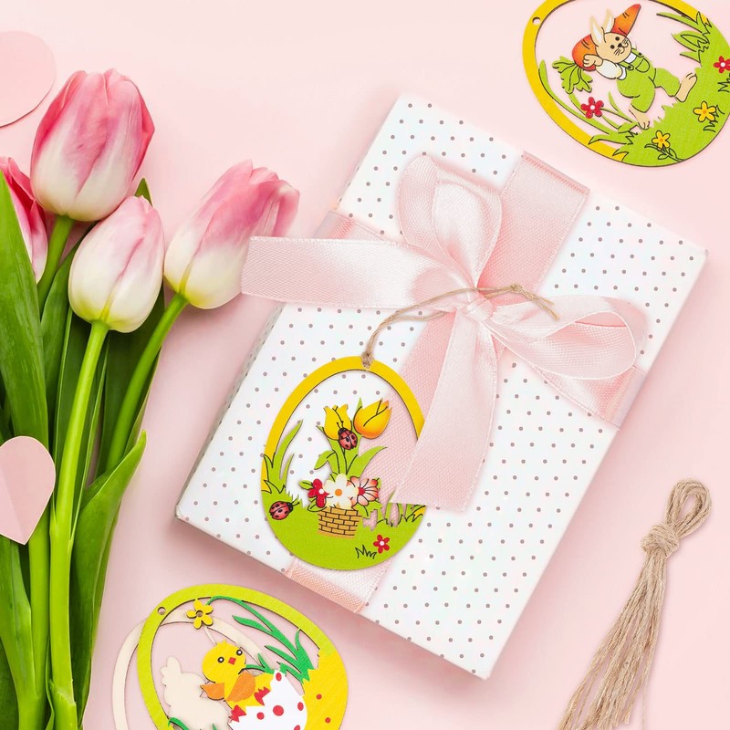 MELLIEX Pack of 10 Wooden Easter Pendants, Hollowed Easter Eggs