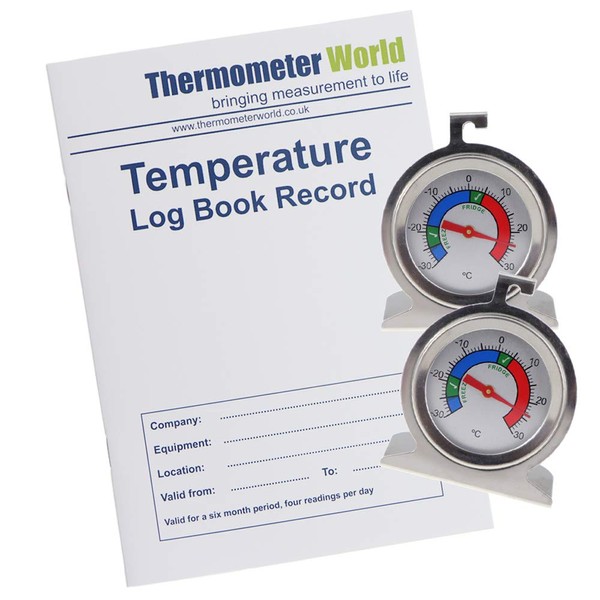 Temperature log book with 2 x stainless steel fridge thermometer