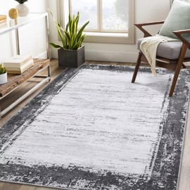 FairOnly Bordered Area Rug for Living Room 9x12 Non Slip Rugs Large Soft Washable Rug Indoor Stain Resistant Carpet for Bedroom Under Dining Table Kitchen Home Office, Grey