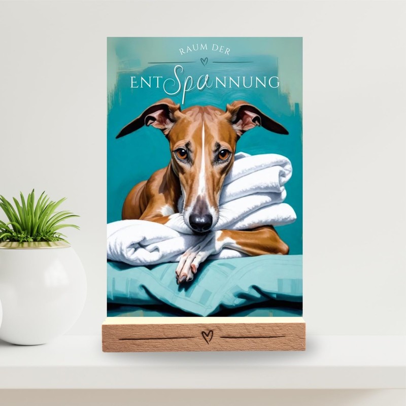 siviwonder Dog Sign Whippet Relaxation Dog Sign Decorative Bathroom Wooden
