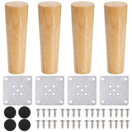 Zocipro Pack of 4 Wooden Furniture Feets, 15 cm Conical Oak Wooden Feet for Furniture, Furniture Legs, Cabinet Feet, Sofa Feet, Furniture Feet with Mounting Plates for Chairs and Sofa, Bed, Cabinet