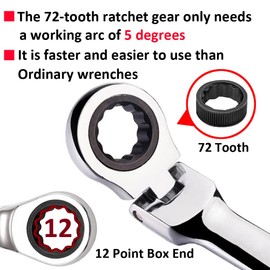 MOCNT 27mm Ratcheting Combination Wrench Flexible Head Ratchet Spanner Metric Rotate Spanners Tool 72 Teeth Gear Ring Wrench Set Car Repair Torque Wrenches Socket Nut Hand Tool