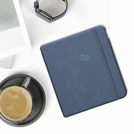 kwmobile Flip Case Compatible with Kobo Kobo Libra Colour/Tolino Vision Colour Case - eReader Case - Tendril Butterfly Dark Blue