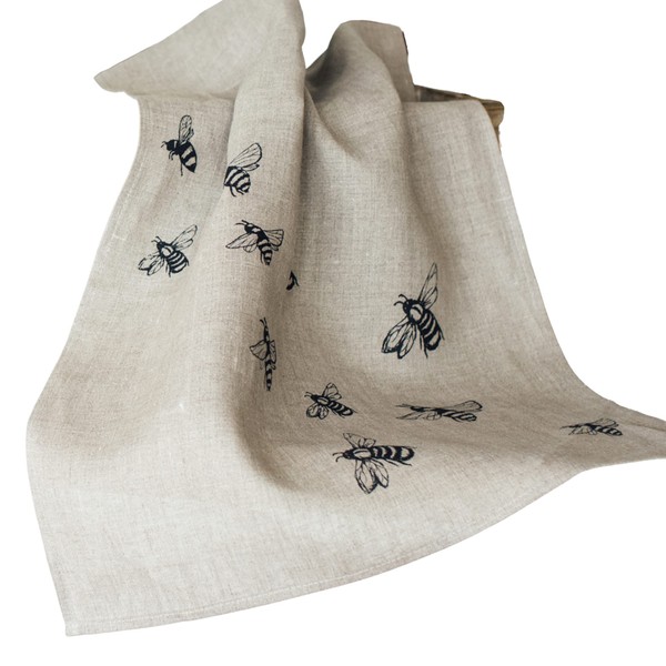 Helen Round Bee Tea Towel, Natural Linen. This beautiful, hand