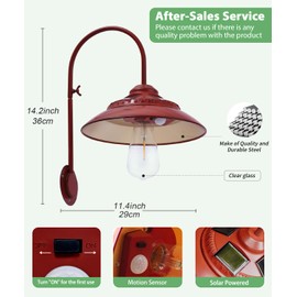 Goodeco Solar Barn Lights Outdoor - Rustic Vintage Outdoor Wall Lights with Motion Sensor & One Clear Glass LED Edison Bulb, No Wiring, Ideal Gifts for Patio Porch Deck & More, Red (2 Pack)