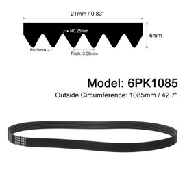 QUARKZMAN 6PK1085 V-Ribbed Belt, 6 Ribs, 1085 mm Length x 21 mm Width x 5 mm Height, EPDM Poly V Belt, Multiple V-Ribbed Belt