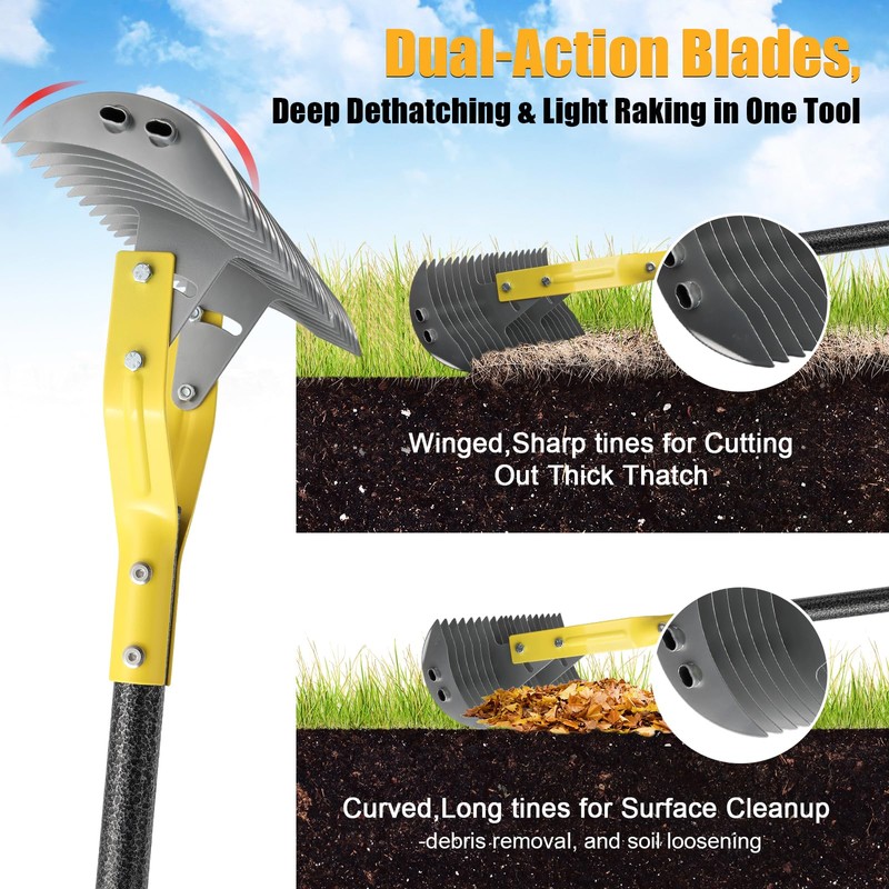 Dual-Action Thatch Rake for Lawn – Efficient 15" Thatching Rake