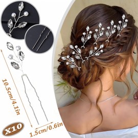 Denipry 10 Pcs Crystal Wedding Hair Pins Bridal Leaf Pearl Rhinestone Vintage Bobby Hair Accessory for Bride Bridesmaids Women Wedding Hairstyles