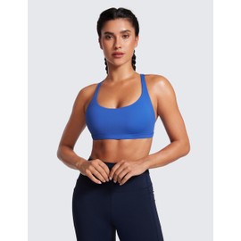CRZ YOGA Strappy Sports Bras for Women - Criss Cross Back Wireless Padded Yoga Workout Cami Top Waves Blue Small