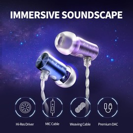 AZLA AZEL Edition G Gen 2 Wired Gaming in-Ear Earbud Headphones with Mic, 3.5mm Jack, USB-C to 3.5mm Adapter, USB-A to USB-C Converter, Black (PurpleBlue)