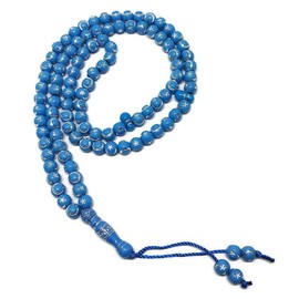 Muslim Tasbih 99 Beads AMN-238 Islam Prayer Rosary with Moon Star Engraved on Islamic Religious Eid Ramadan Gift (Blue)