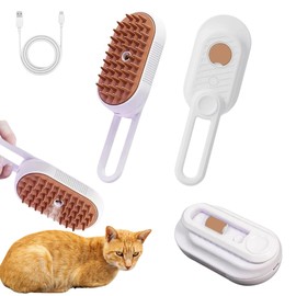 Dampfbürste für Katzen, Hundebürste, 3-in-1 Dampfbürste für Katzen, Katzenkamm, Hundekamm, Kamm zum Entfernen von Tierhaaren (weiß)