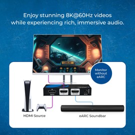 OREI eARC 8K Audio Extractor for Monitors, Extract Dolby Atmos to Convert Sound bar 4K @ 120hz 18G HDMI 2.0 ARC Support HDCP 2.2 Perfect for 8K Monitors, CEC, Dolby Vision, HDR10 Support Sonos Bose
